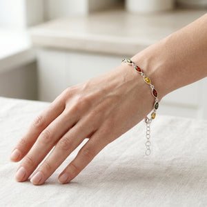 Sterling Silver & Baltic Amber Eye-Shaped Bracelet