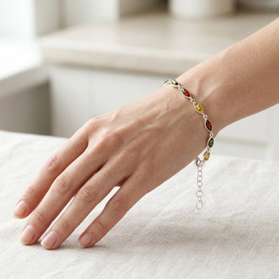 Sterling Silver & Baltic Amber Eye-Shaped Bracelet