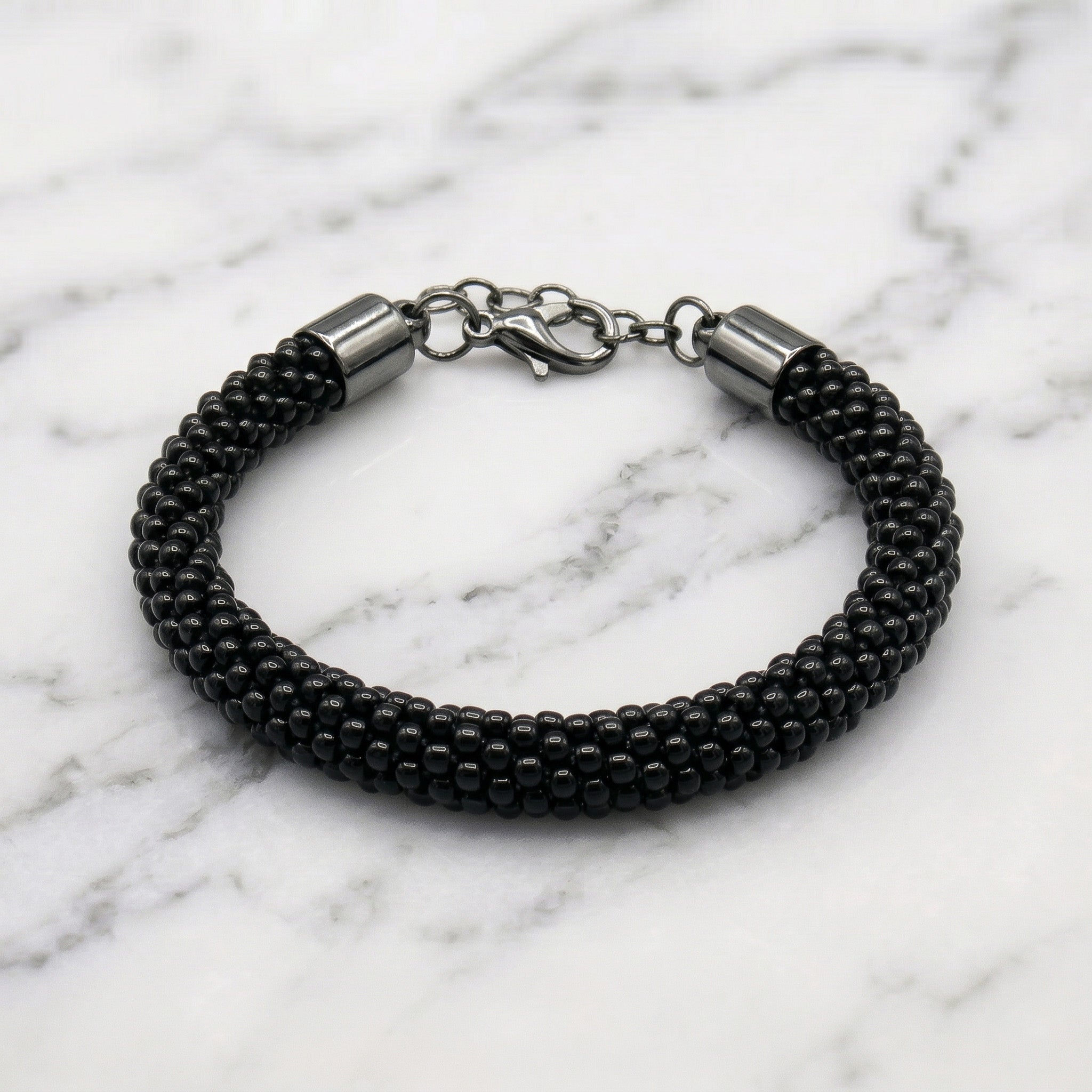 Crochet Beaded Bracelet - Black Opaque