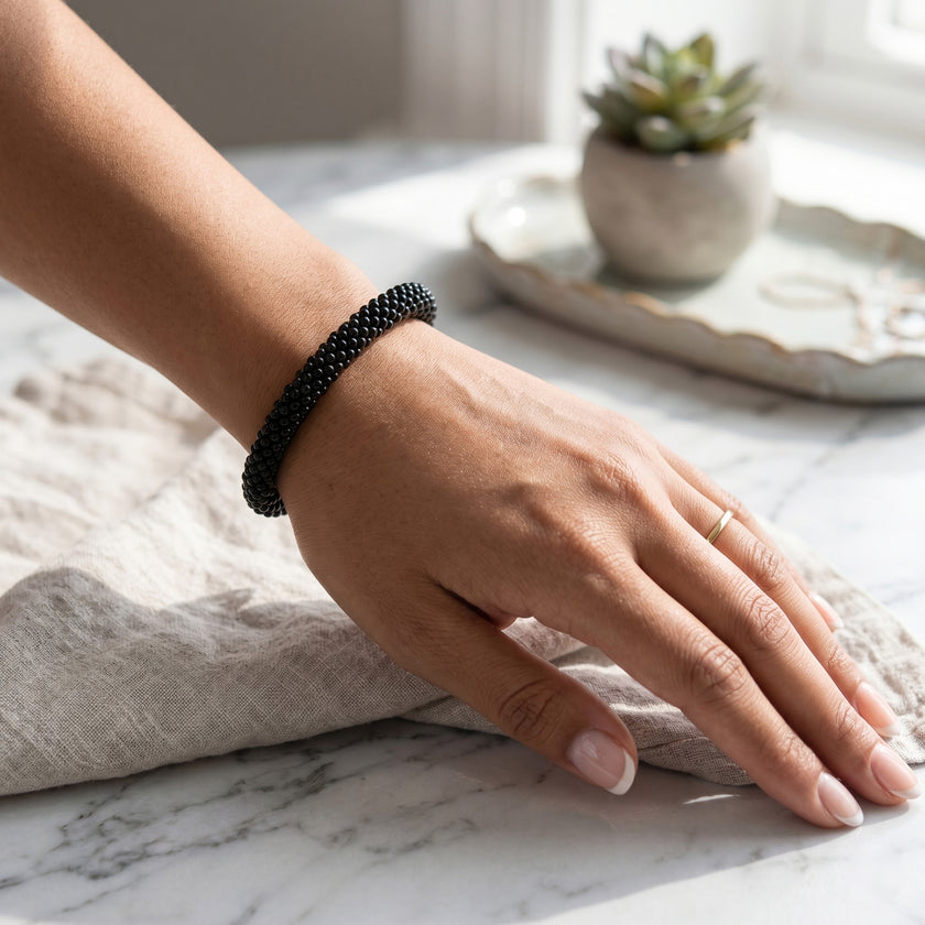 Crochet Beaded Bracelet - Black Opaque