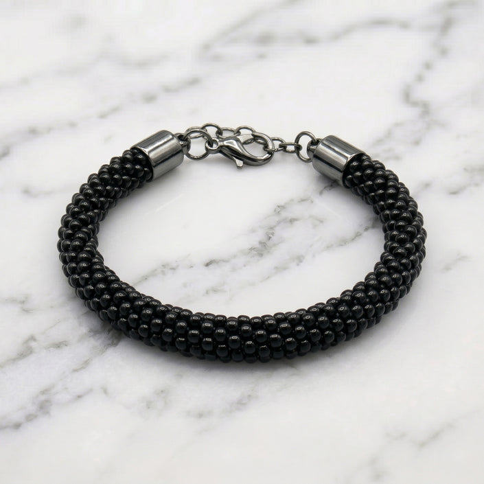 Crochet Beaded Bracelet - Black Opaque