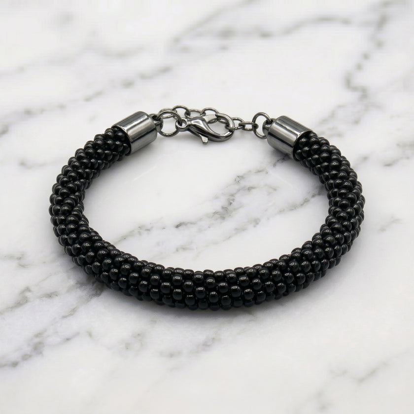 Crochet Beaded Bracelet - Black Opaque