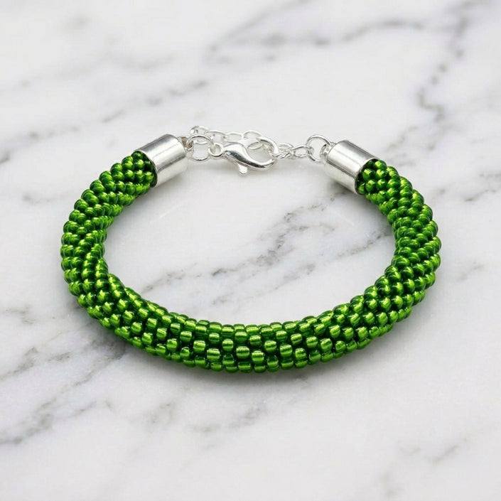 Croche Beaded Bracelet - Silver Lined Peridot