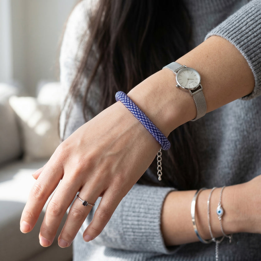 Croche Beaded Bracelet - Silver Lined Light Sapphire