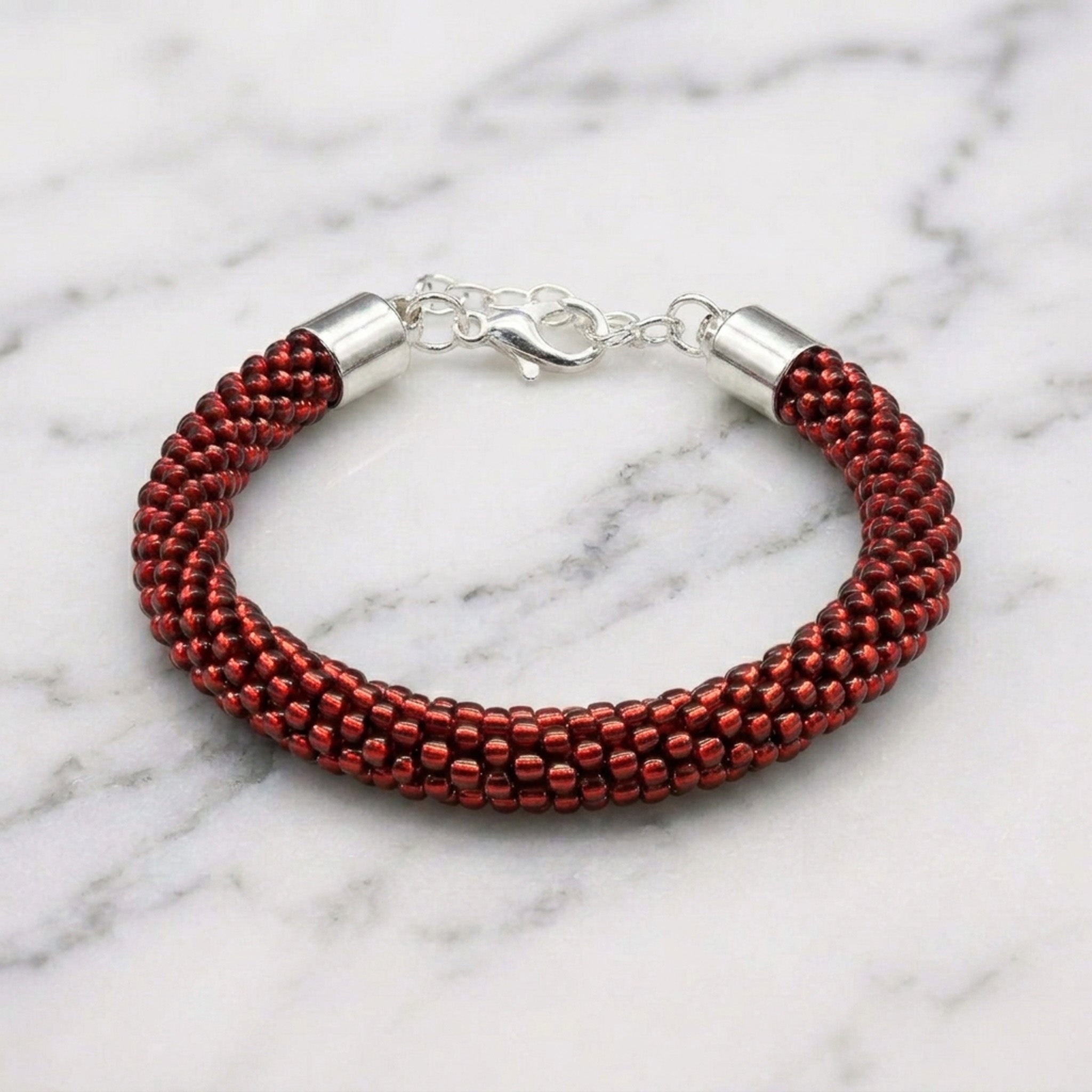 Croche Beaded Bracelet - Silver Lined Ruby