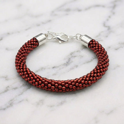 Croche Beaded Bracelet - Silver Lined Ruby