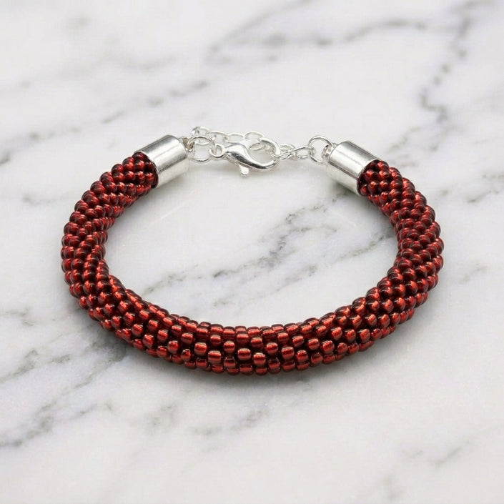 Croche Beaded Bracelet - Silver Lined Ruby