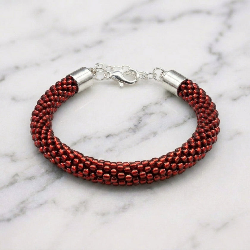 Croche Beaded Bracelet - Silver Lined Ruby