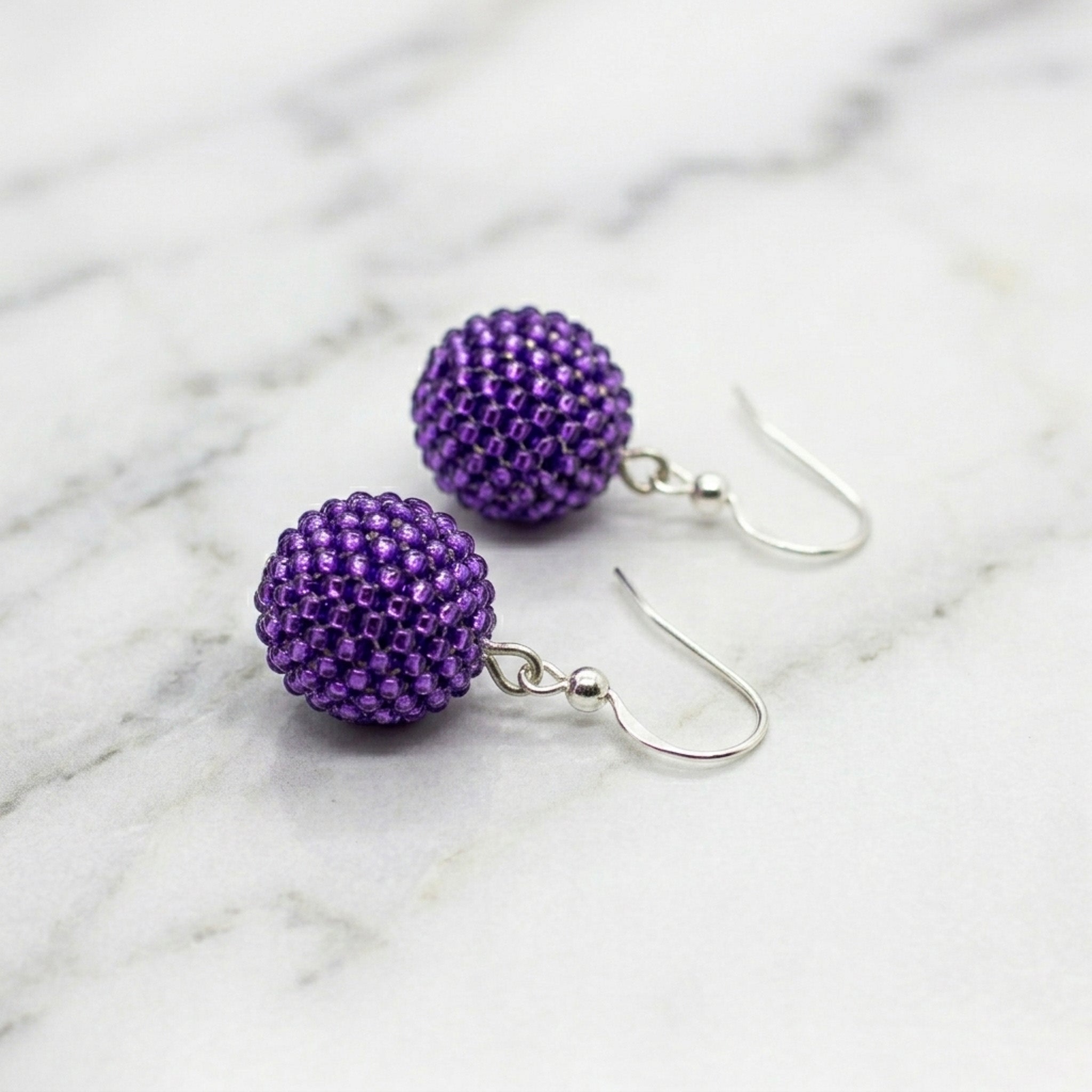 Beaded Earings - Silver Lined Purple