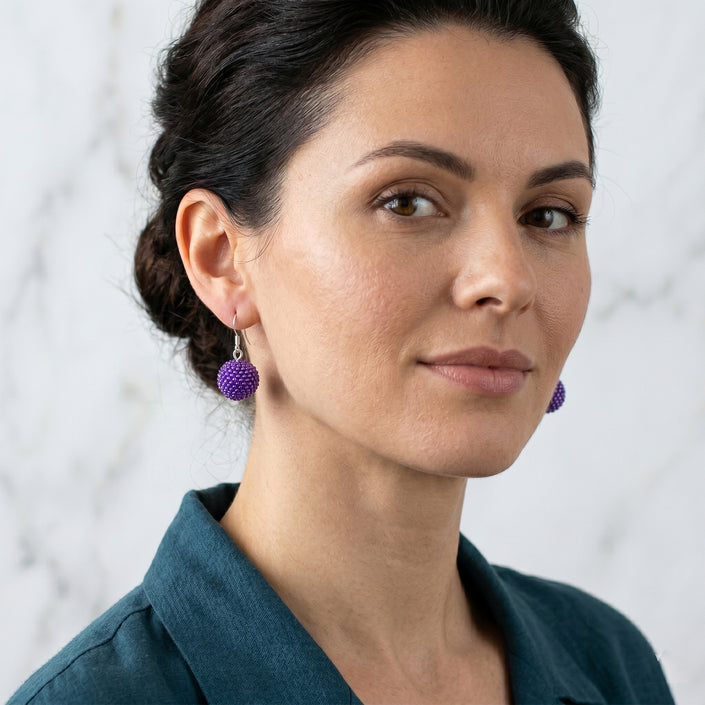 Beaded Earings - Silver Lined Purple