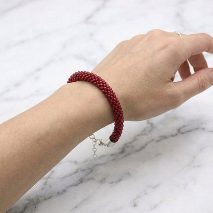 Croche Beaded Bracelet - Silver Lined Ruby