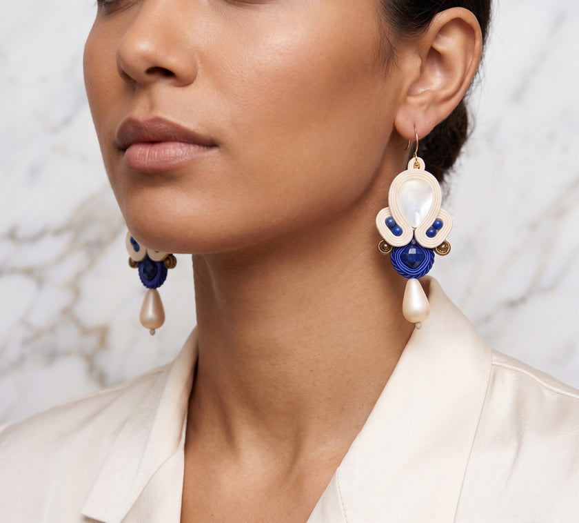 Blue and Cream Soutache Earrings