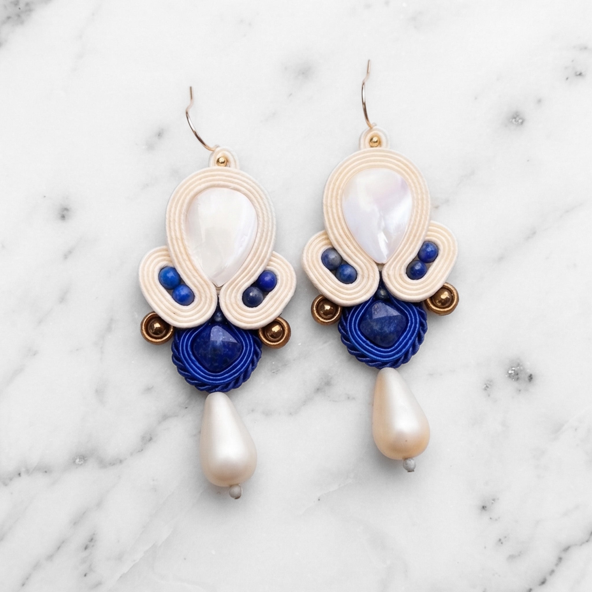 Blue and Cream Soutache Earrings