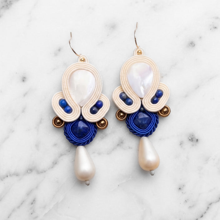 Blue and Cream Soutache Earrings