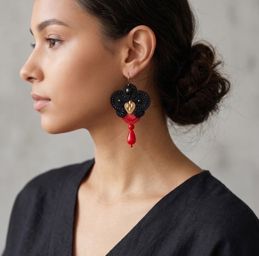 Bohemian Red and Black Drop Earrings