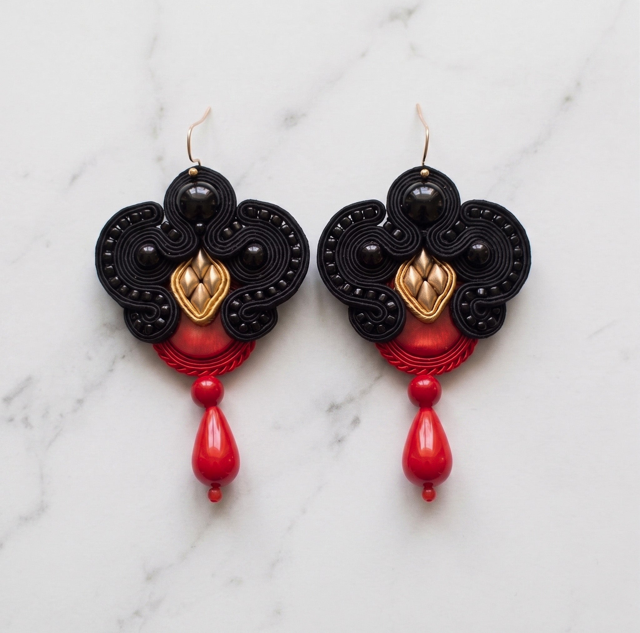 Bohemian Red and Black Drop Earrings