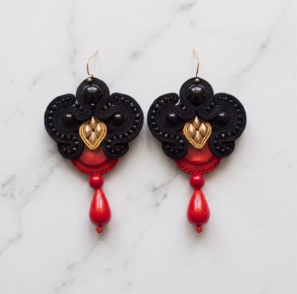 Bohemian Red and Black Drop Earrings