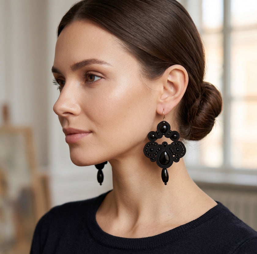 Boho Black - Glamour Soutache Earrings