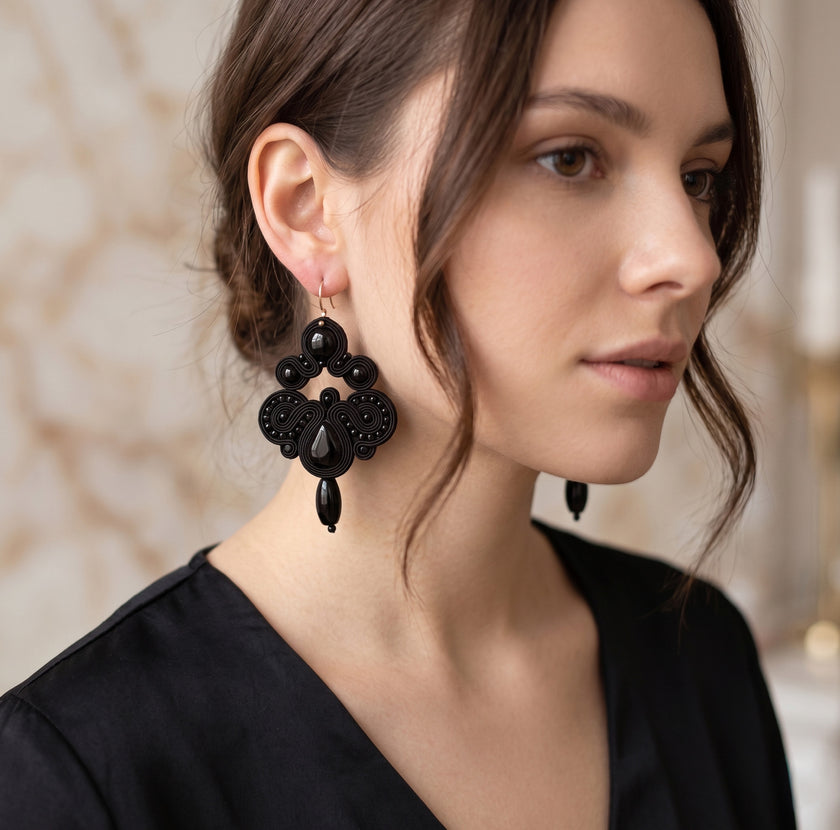 Boho Black - Glamour Soutache Earrings