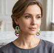 Boho Emerald & Fuchsia Soutache Drop Earrings