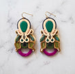 Boho Emerald & Fuchsia Soutache Drop Earrings