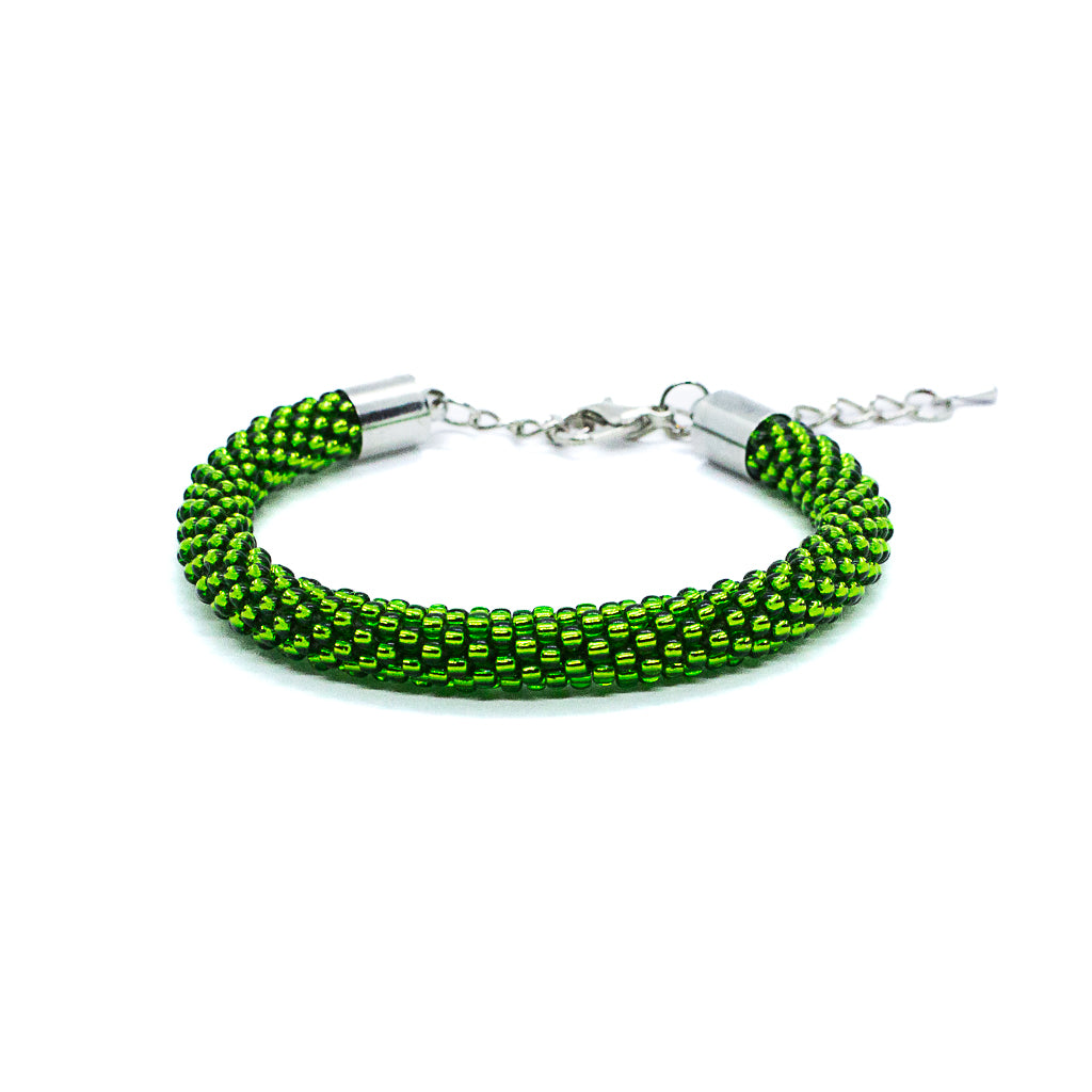 Croche Beaded Bracelet - Silver Lined Peridot