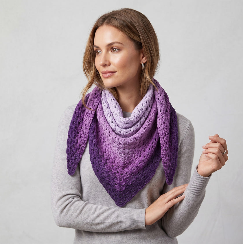 Deep Lavender - Crochet Triangle Ombre Scarf