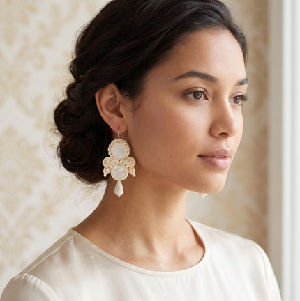 Handmade Ivory Mother of Pearl Soutache Bridal Earrings