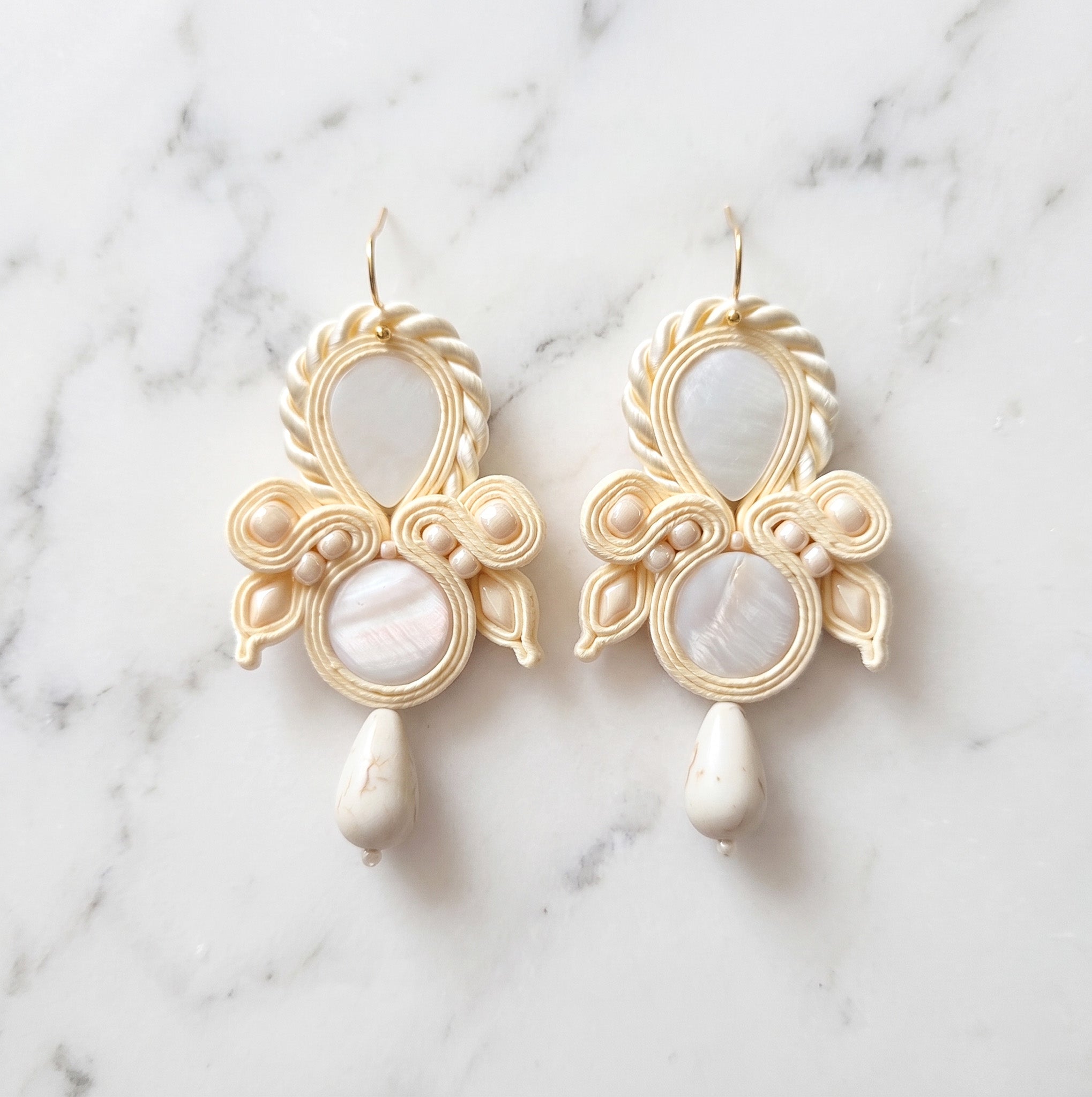 Handmade Ivory Mother of Pearl Soutache Bridal Earrings