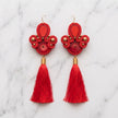 Red Coral Soutache Tassels Earrings