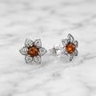 Sterling Silver & Baltic Amber Jonquil Flower Earrings