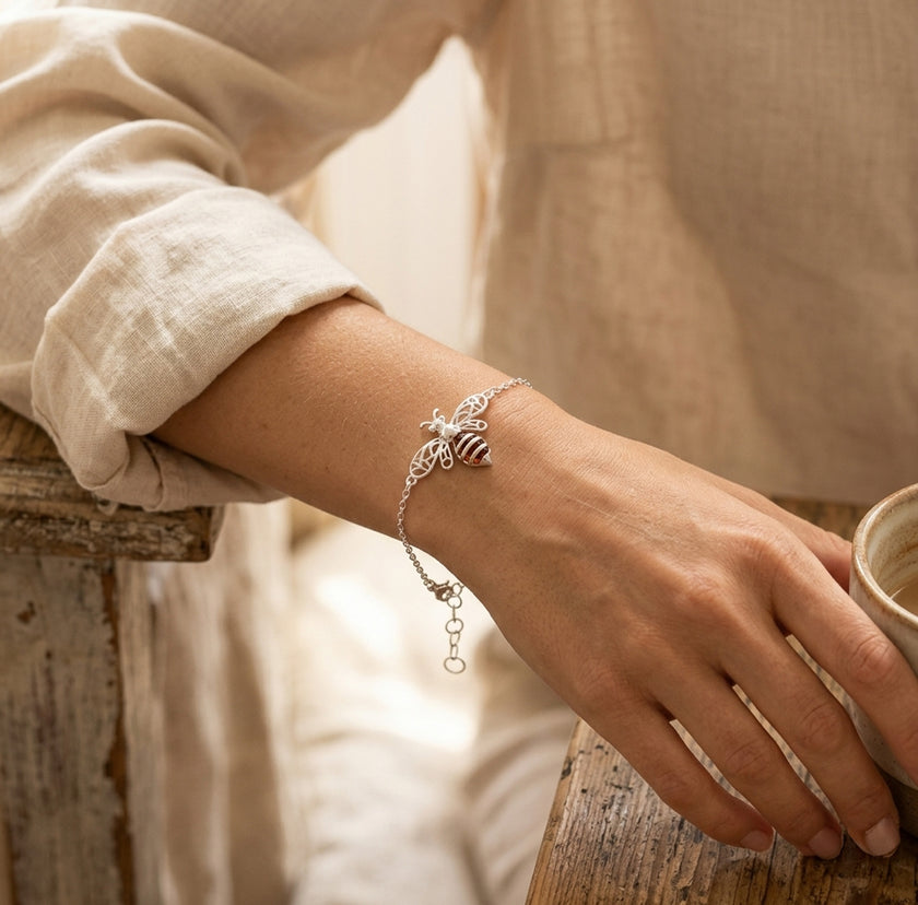Sterling Silver & Baltic Amber Bee Bracelet