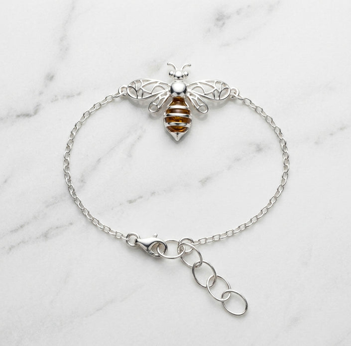 Sterling Silver & Baltic Amber Bee Bracelet