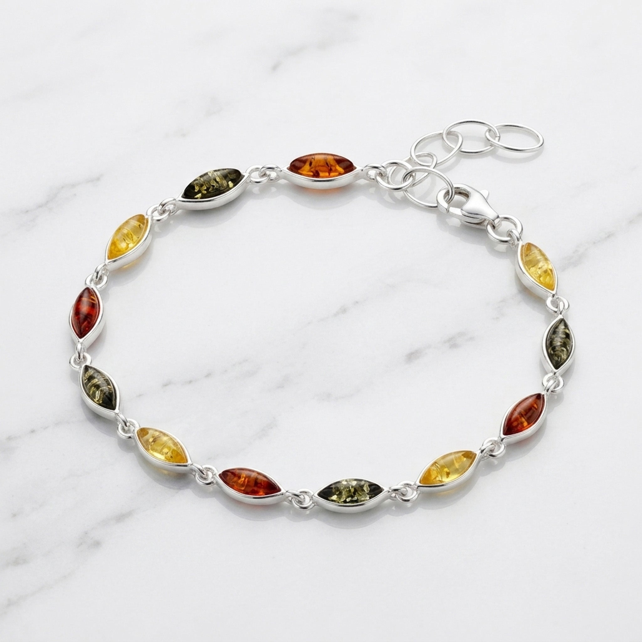 Sterling Silver & Baltic Amber Eye-Shaped Bracelet