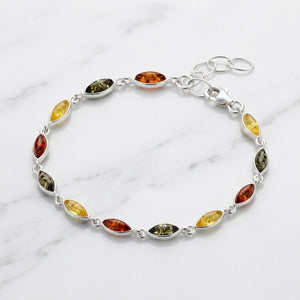 Sterling Silver & Baltic Amber Eye-Shaped Bracelet