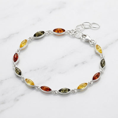 Sterling Silver & Baltic Amber Eye-Shaped Bracelet
