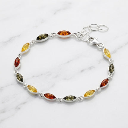 Sterling Silver & Baltic Amber Eye-Shaped Bracelet