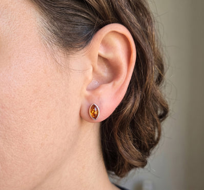 Sterling Silver & Baltic Amber Eye-Shaped Earrings