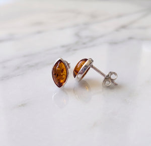 Sterling Silver & Baltic Amber Eye-Shaped Earrings