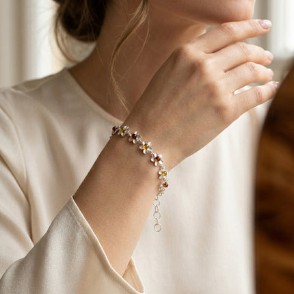 Sterling Silver & Baltic Amber Daisy Flower Bracelet