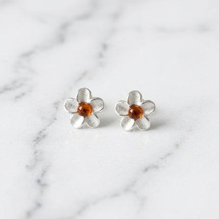 Sterling Silver & Baltic Amber Daisy Flower Earrings