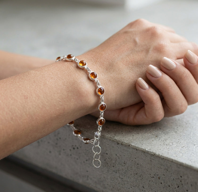 Sterling Silver & Baltic Amber Round Bracelet