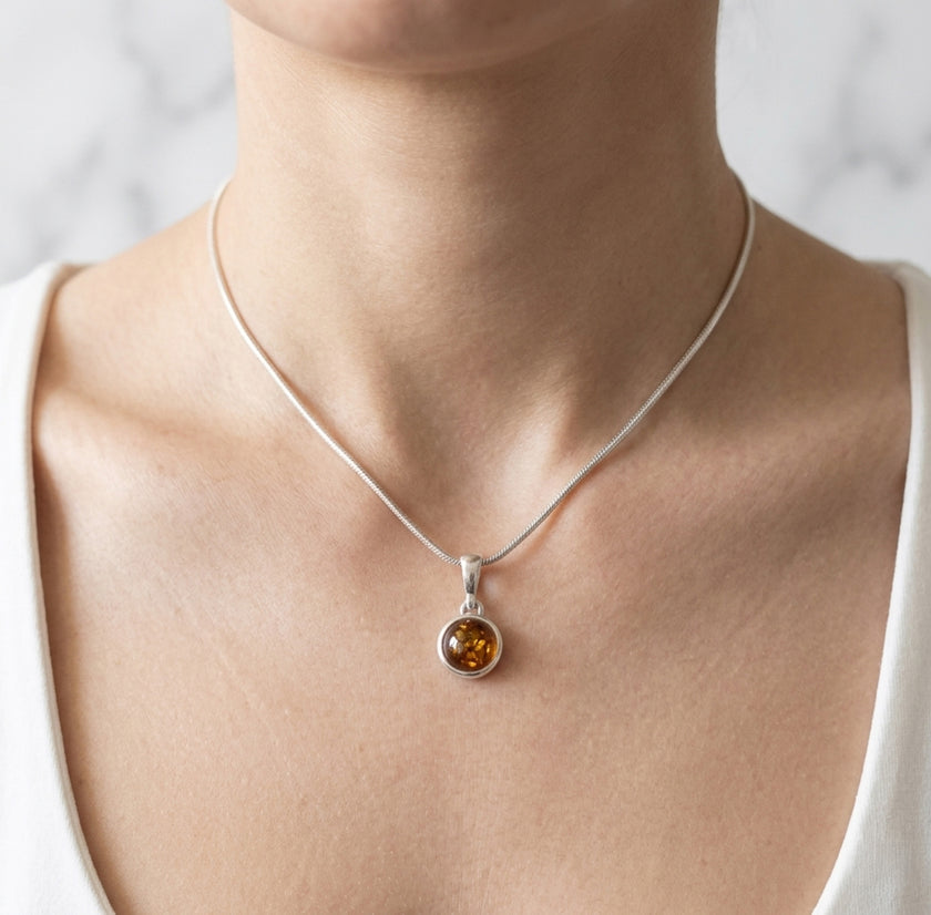 Sterling Silver & Baltic Amber Round Pendant