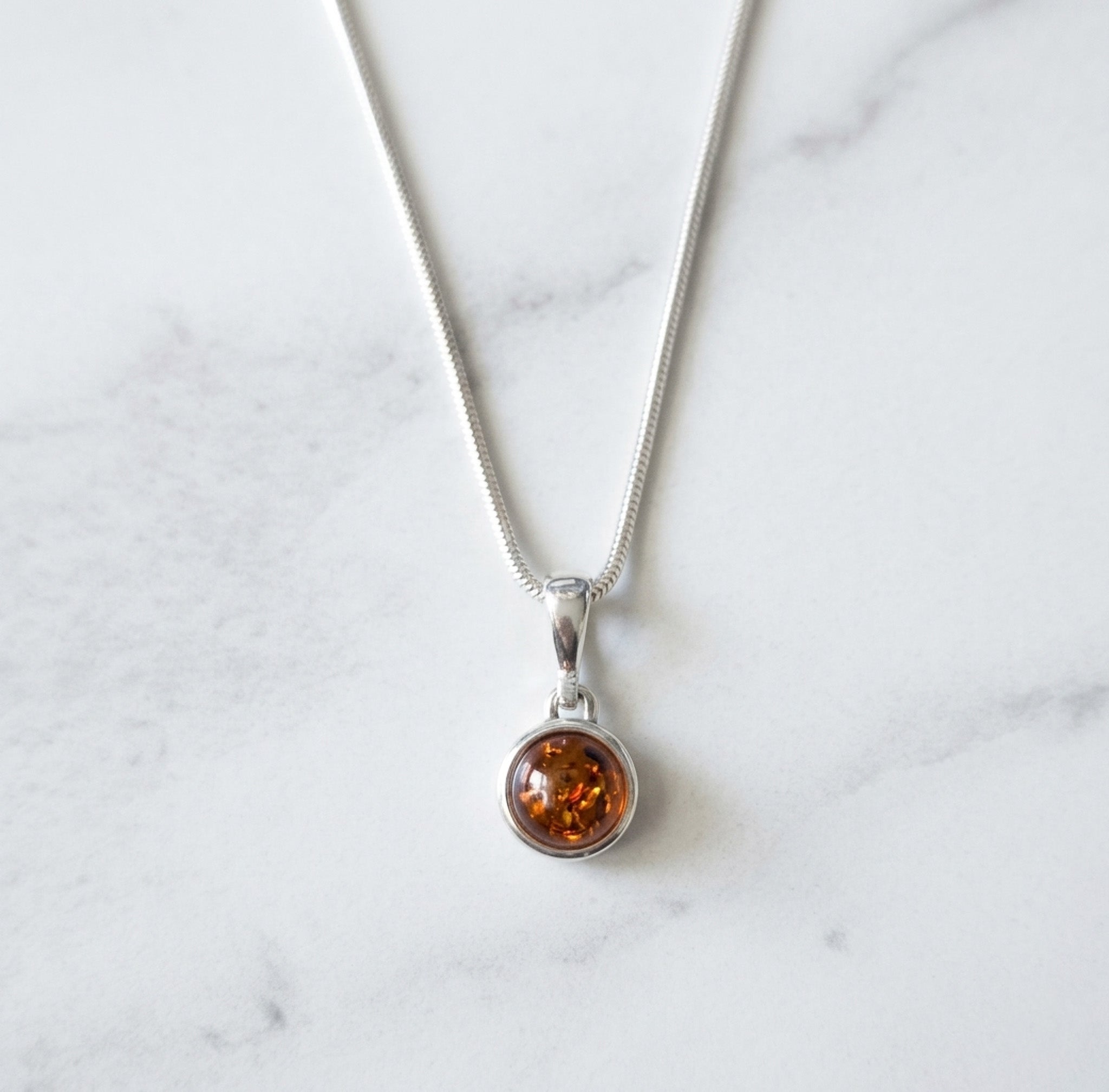 Sterling Silver & Baltic Amber Round Pendant