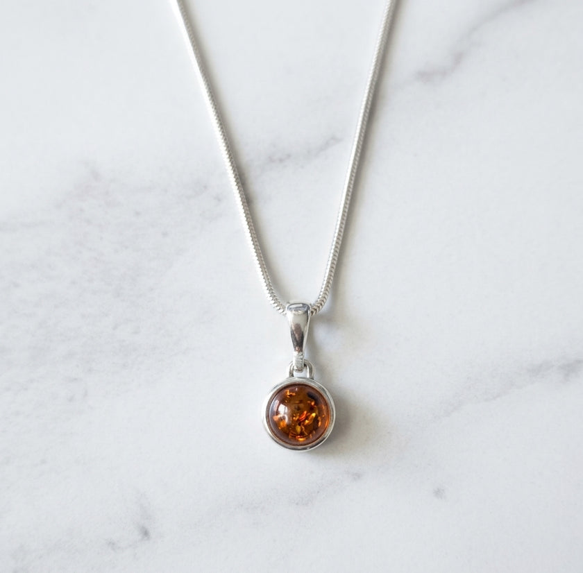 Sterling Silver & Baltic Amber Round Pendant