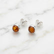 Sterling Silver & Baltic Amber Round Stud Earrings