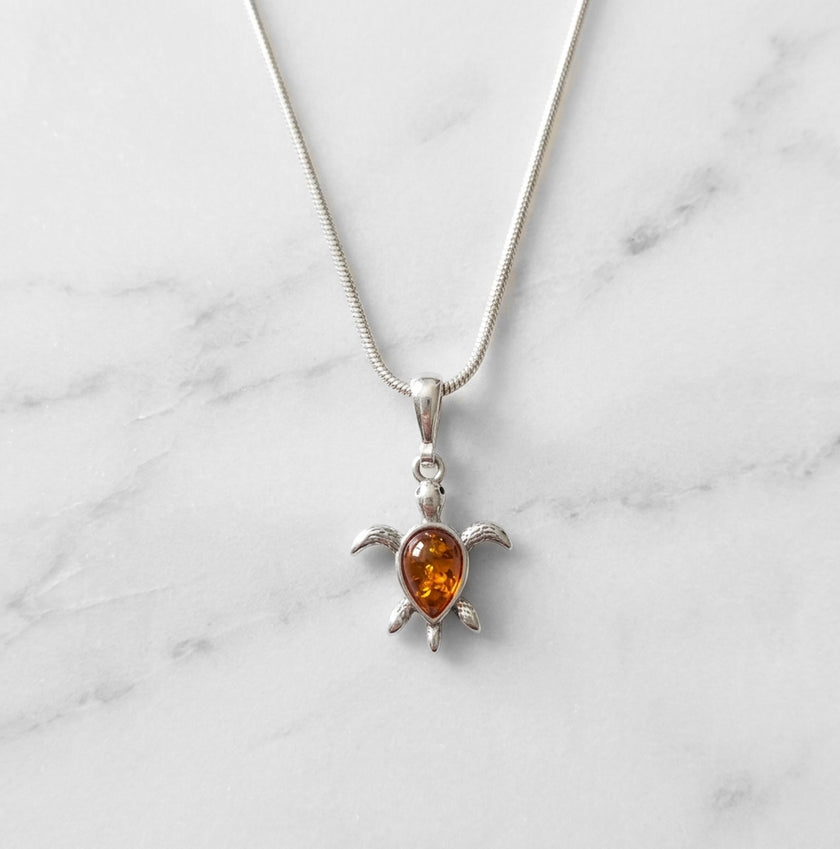 Sterling Silver & Baltic Amber Turtle Pendant