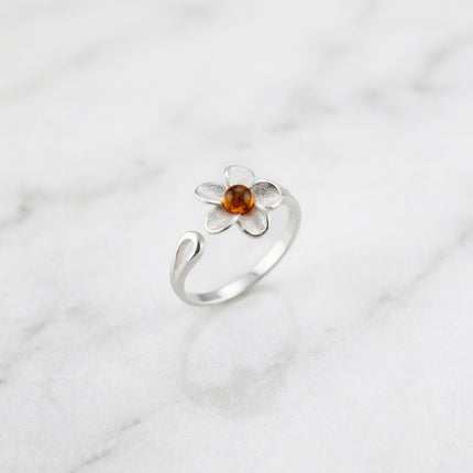 Sterling Silver & Baltic Amber Daisy Flower Ring