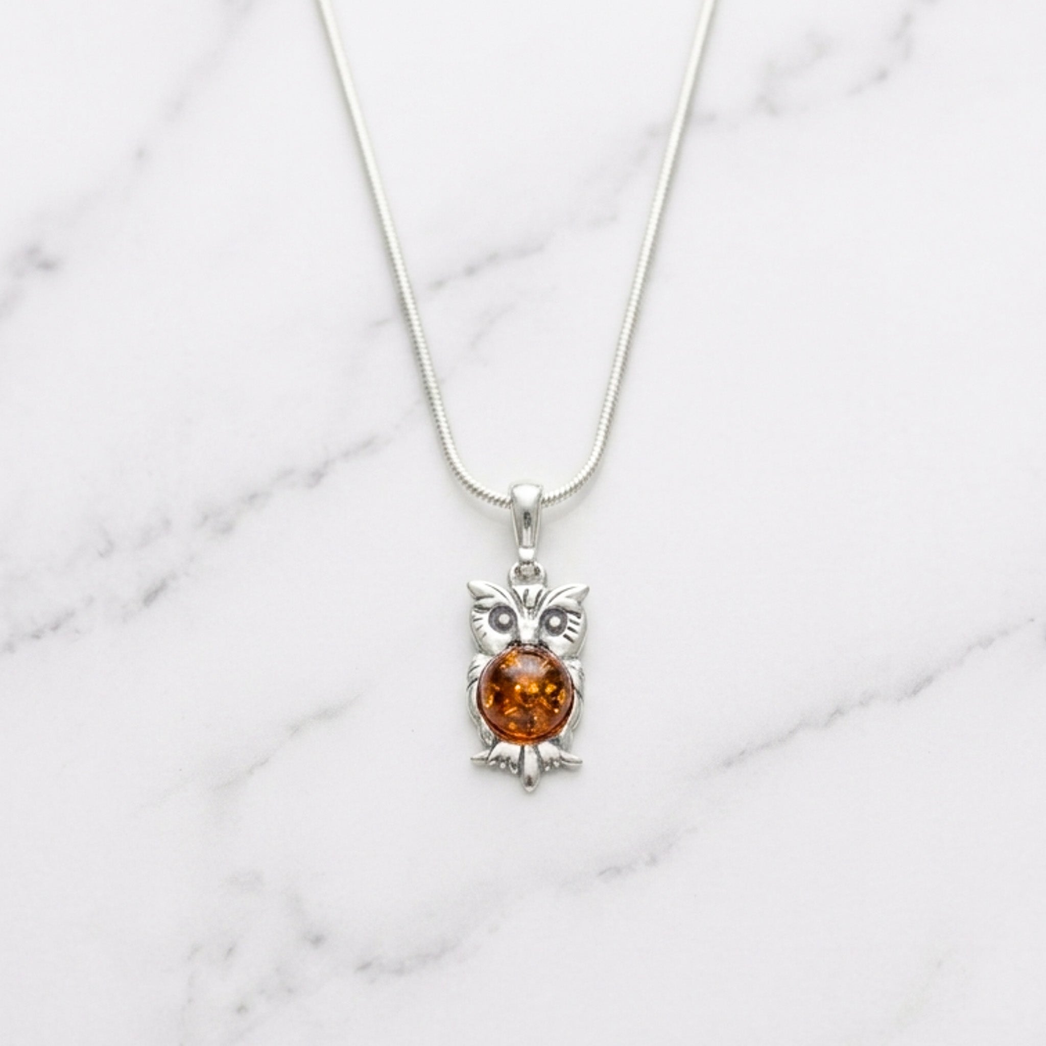 Sterling Silver & Baltic Amber Owl Pendant