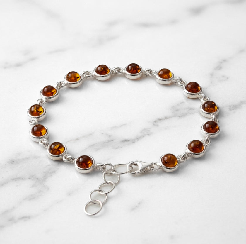 Sterling Silver & Baltic Amber Round Bracelet